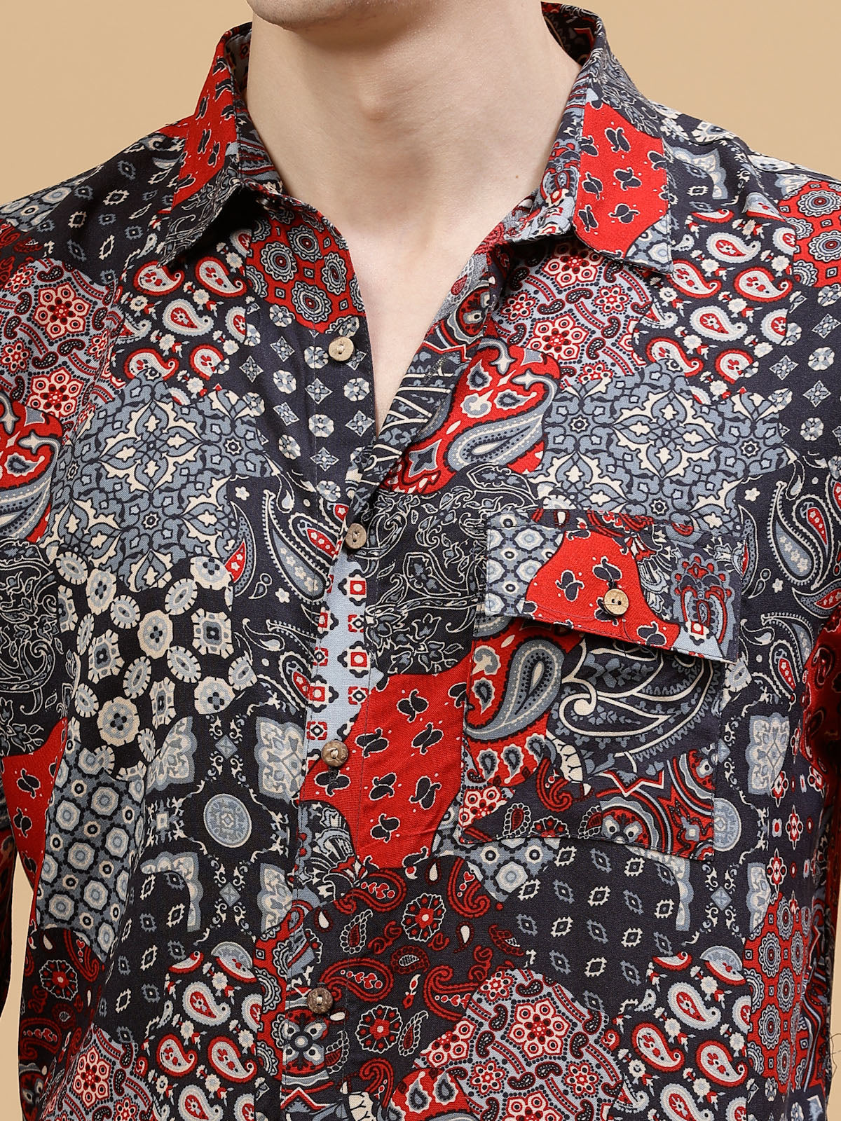 Men Paisley Print DropShoulder Hawaiian Shirt