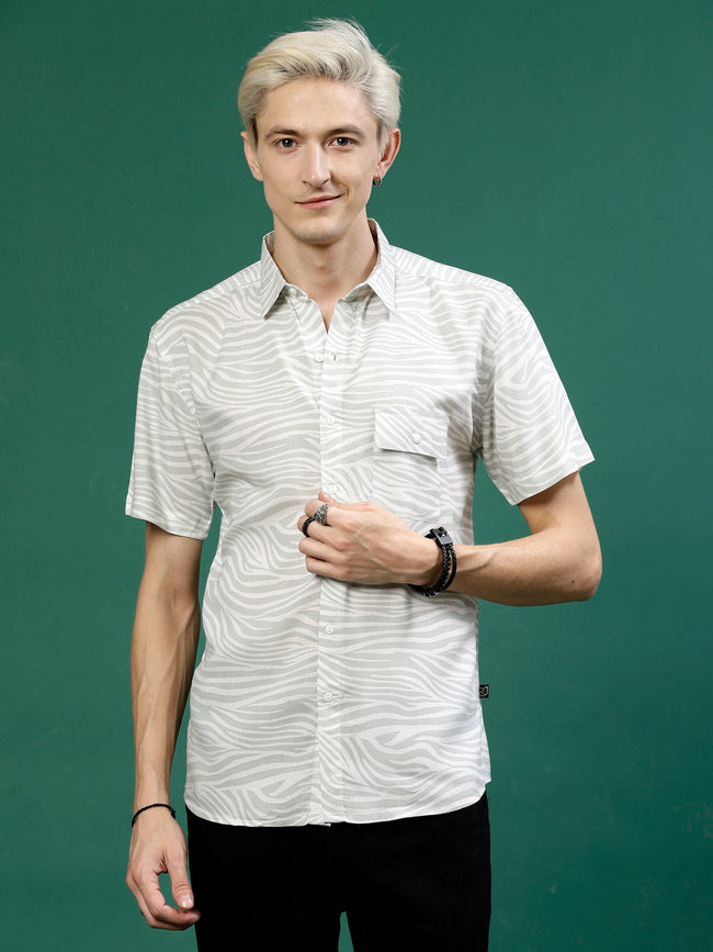 Men Jungle Tribe Slim Fit Rayon Print Shirt
