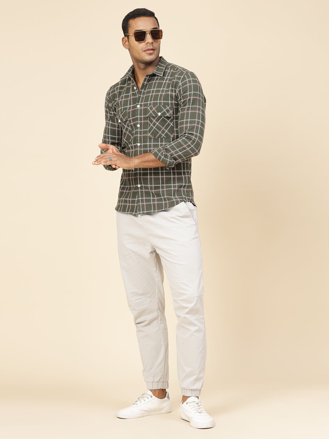 Men Cotton Fabric Checks Tailored Utility Shirt