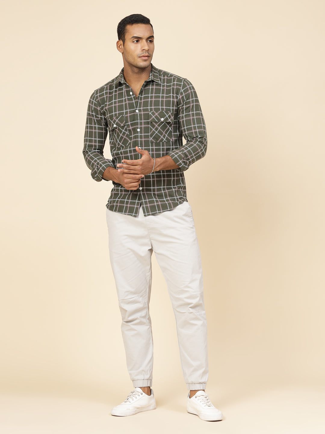 Men Cotton Fabric Checks Tailored Utility Shirt