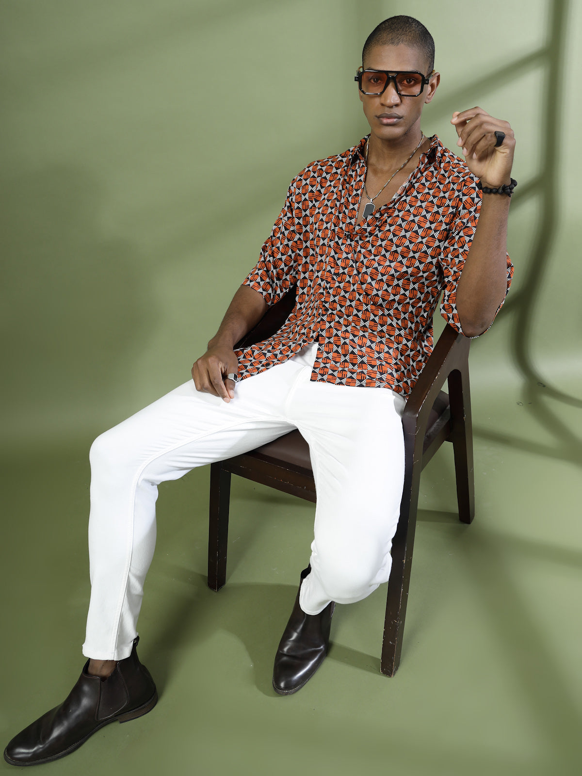 Men Oversized Geometric Rayon Shirt