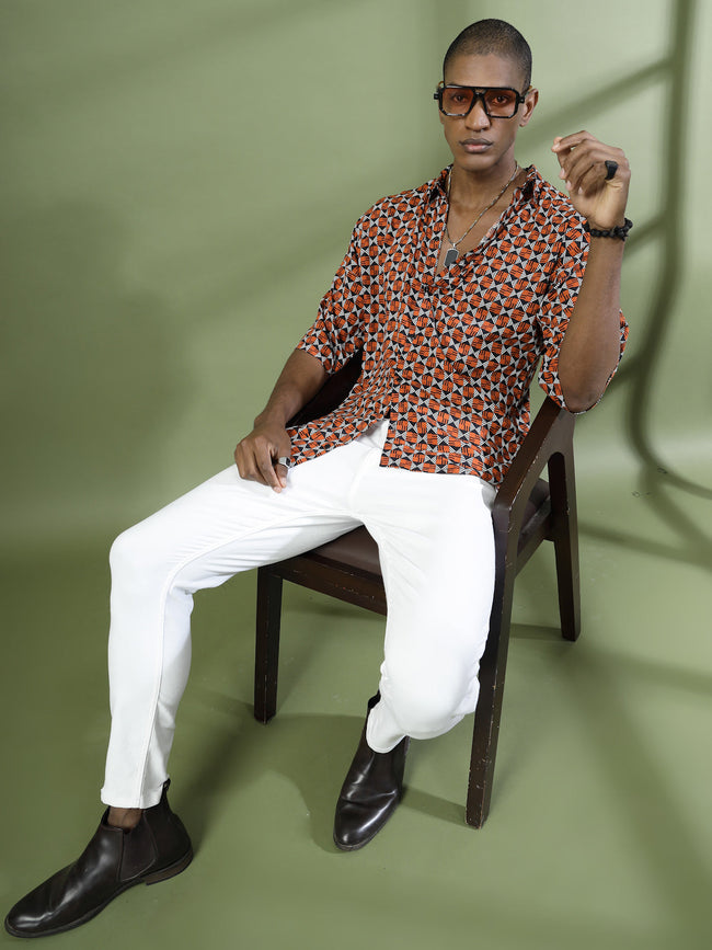 Men Oversized Geometric Rayon Shirt