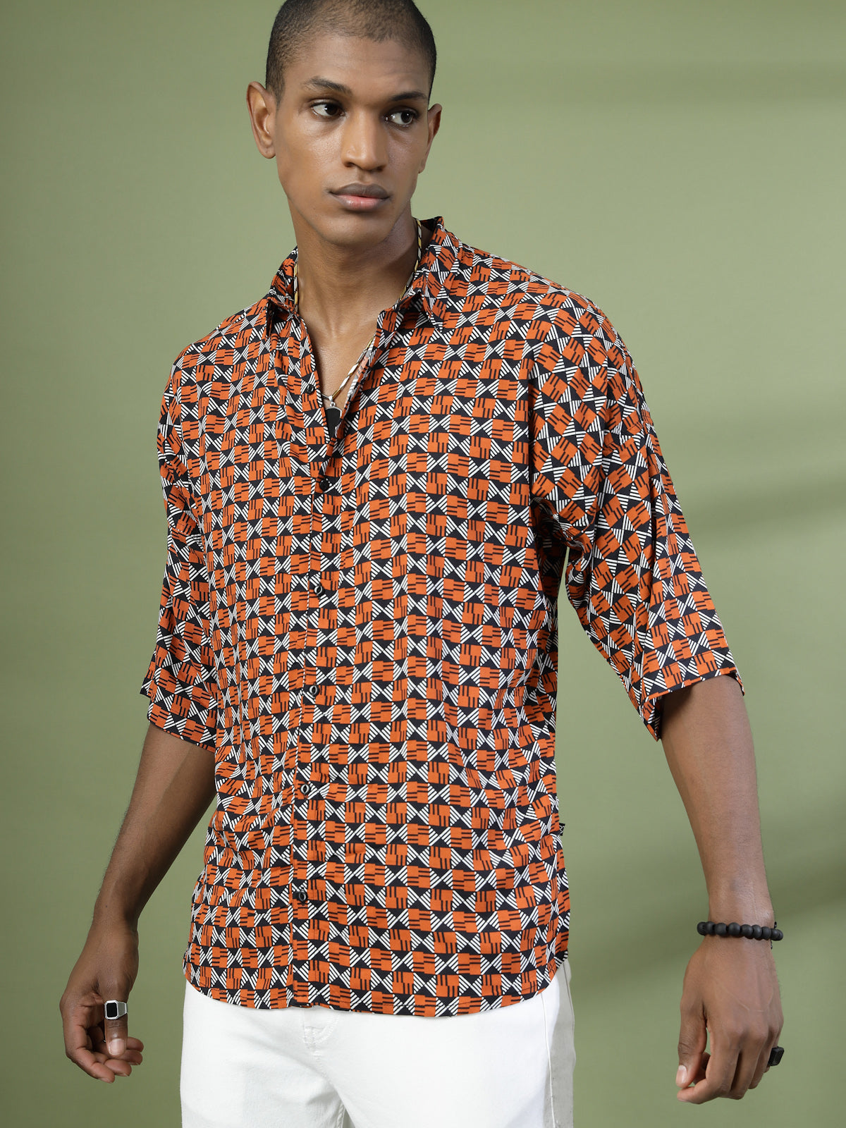 Men Oversized Geometric Rayon Shirt