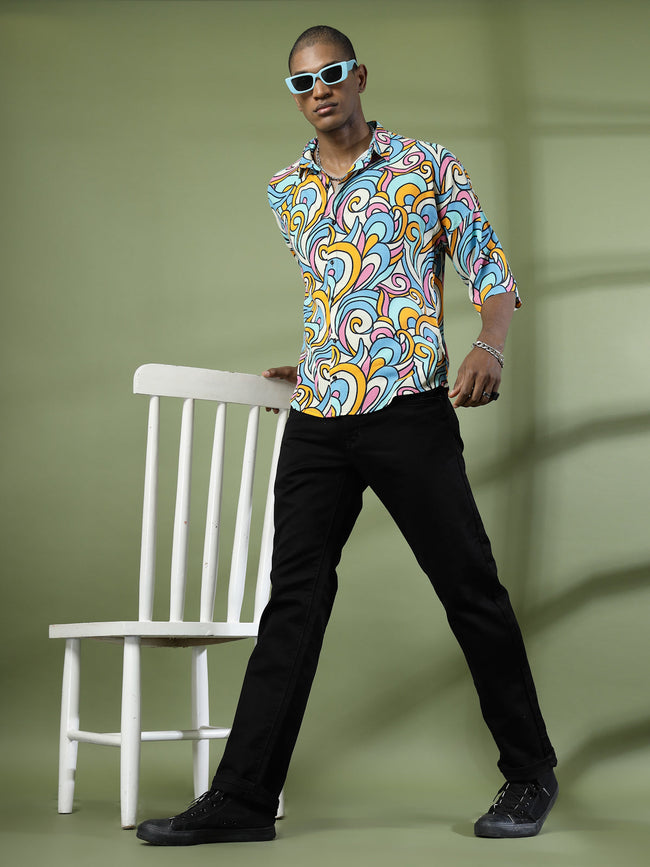 Men Oversized Cutaway Collar Shirt