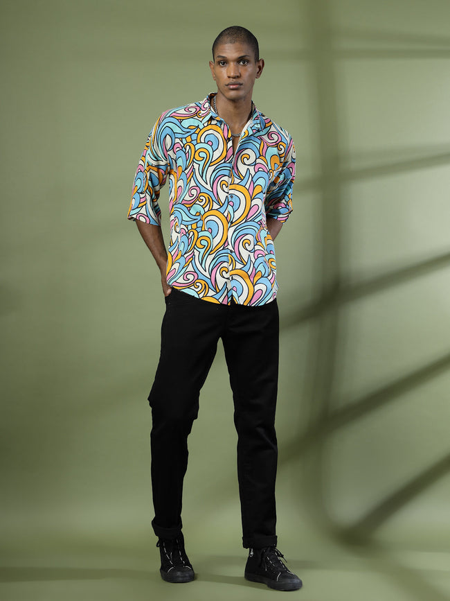 Men Oversized Cutaway Collar Shirt