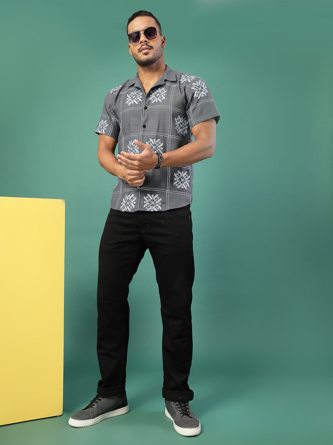 Men Cotton Fabric Linen Embroidered Half Sleeves Shirt