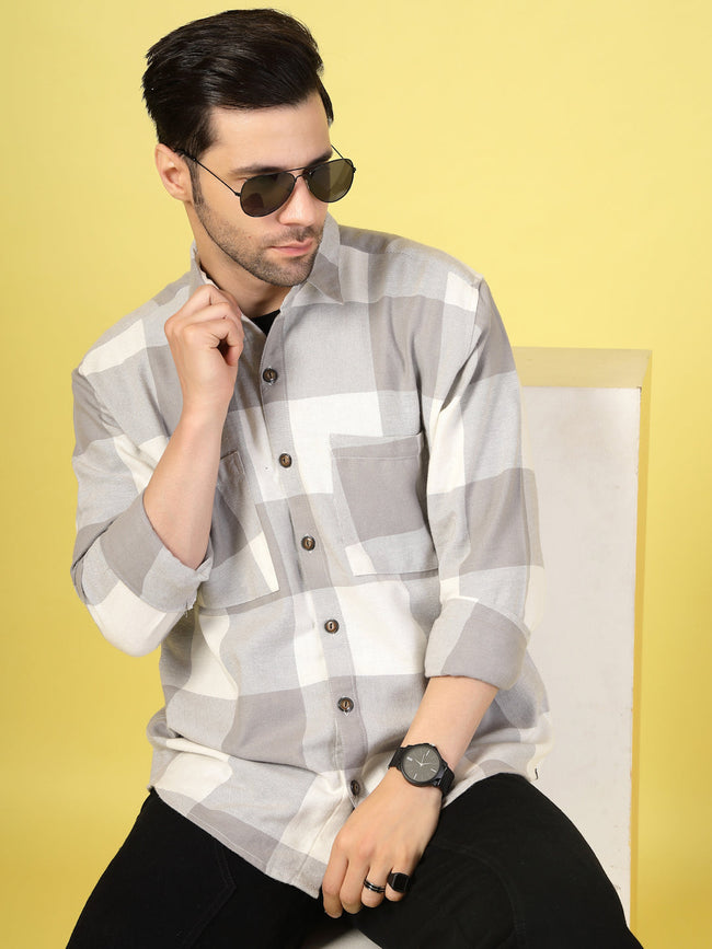 Men Oversized Checked Flannel Shacket