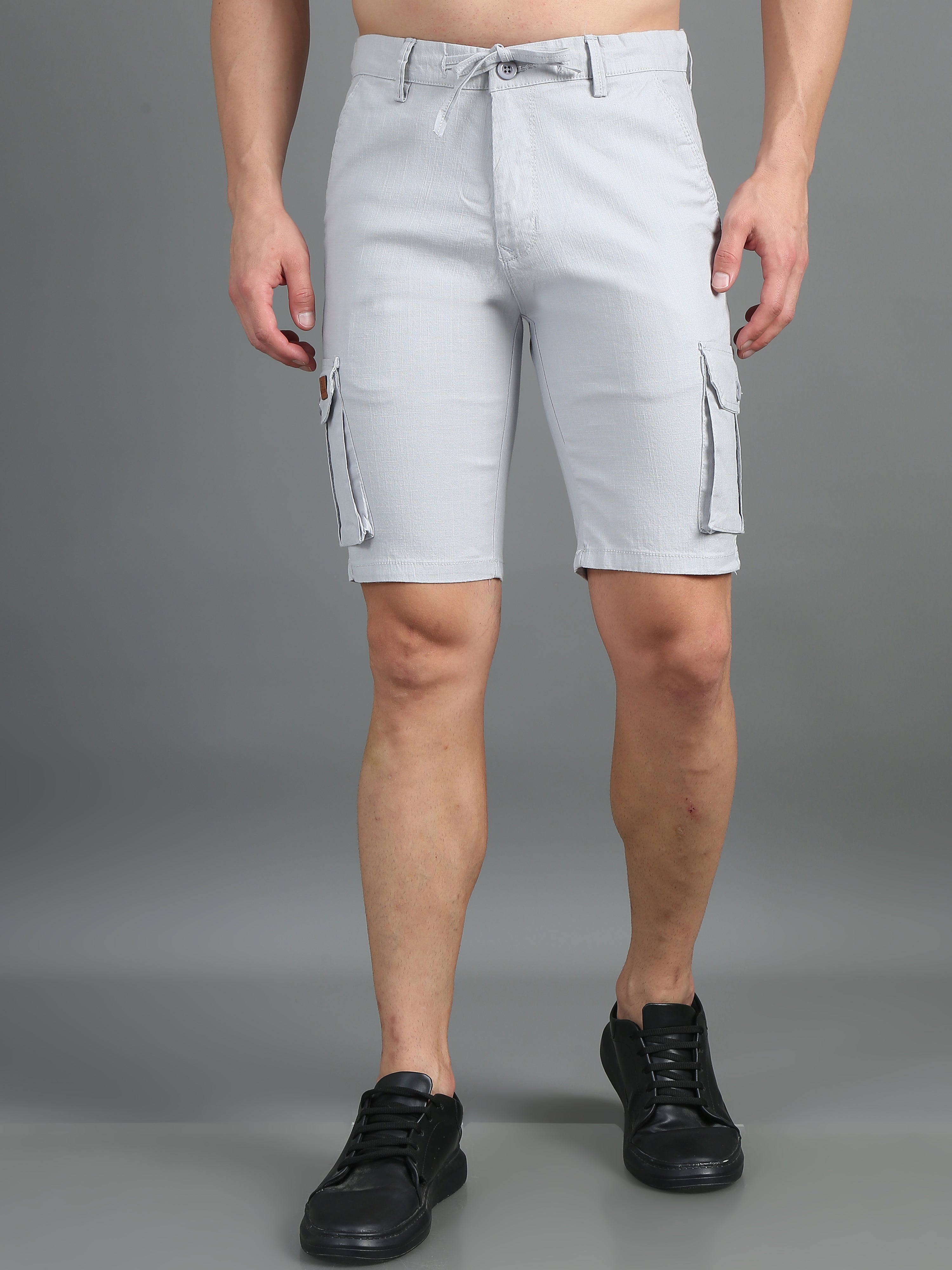 Men Linen Silver Grey Cargo Shorts