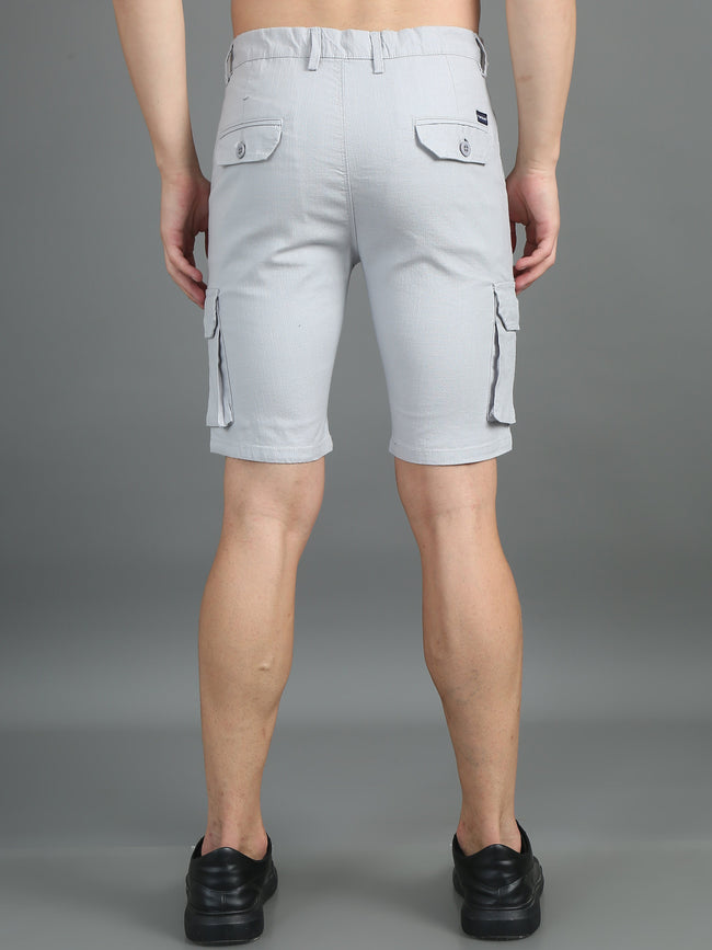 Men Linen Silver Grey Cargo Shorts