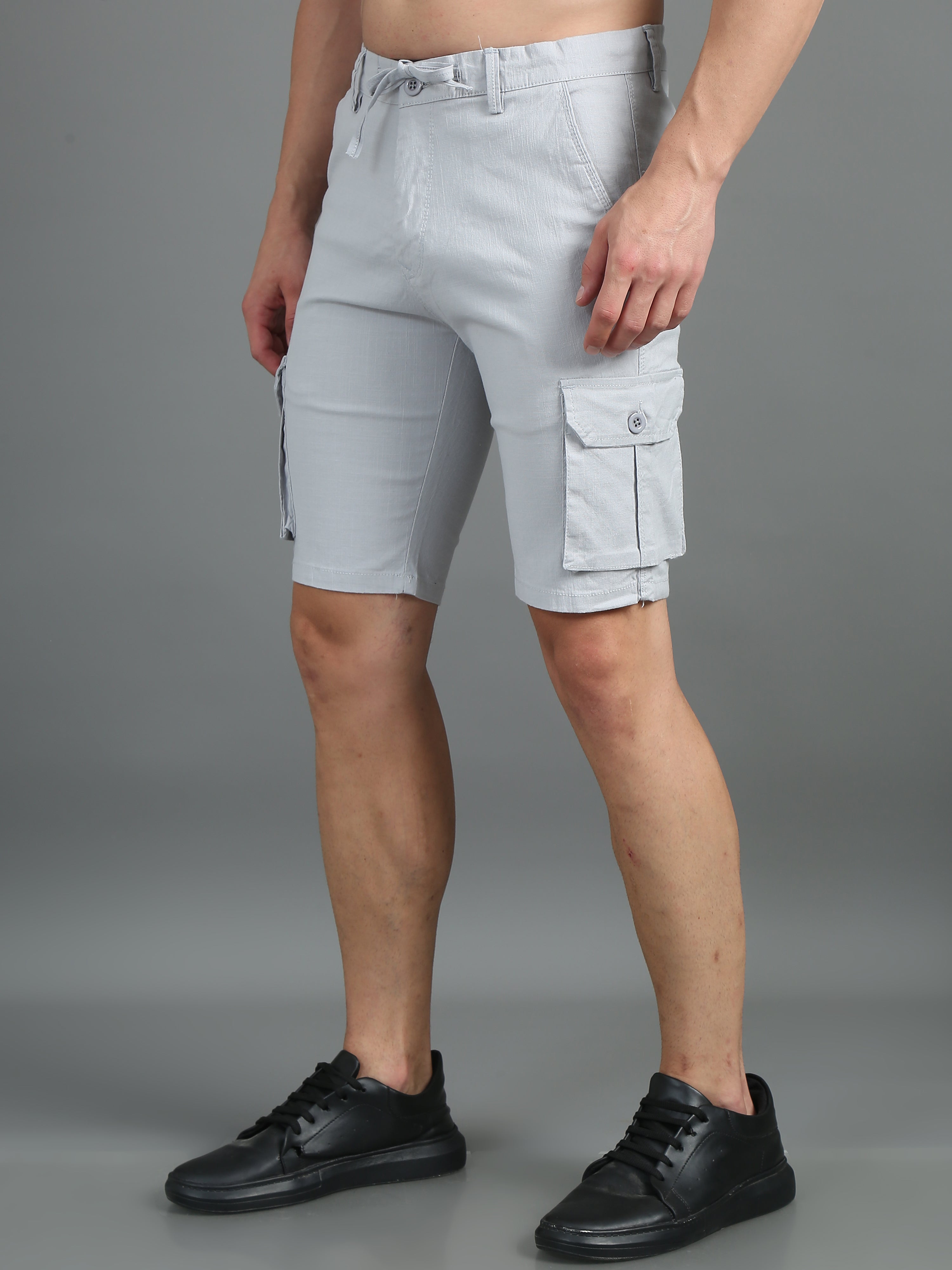 Men Linen Silver Grey Cargo Shorts