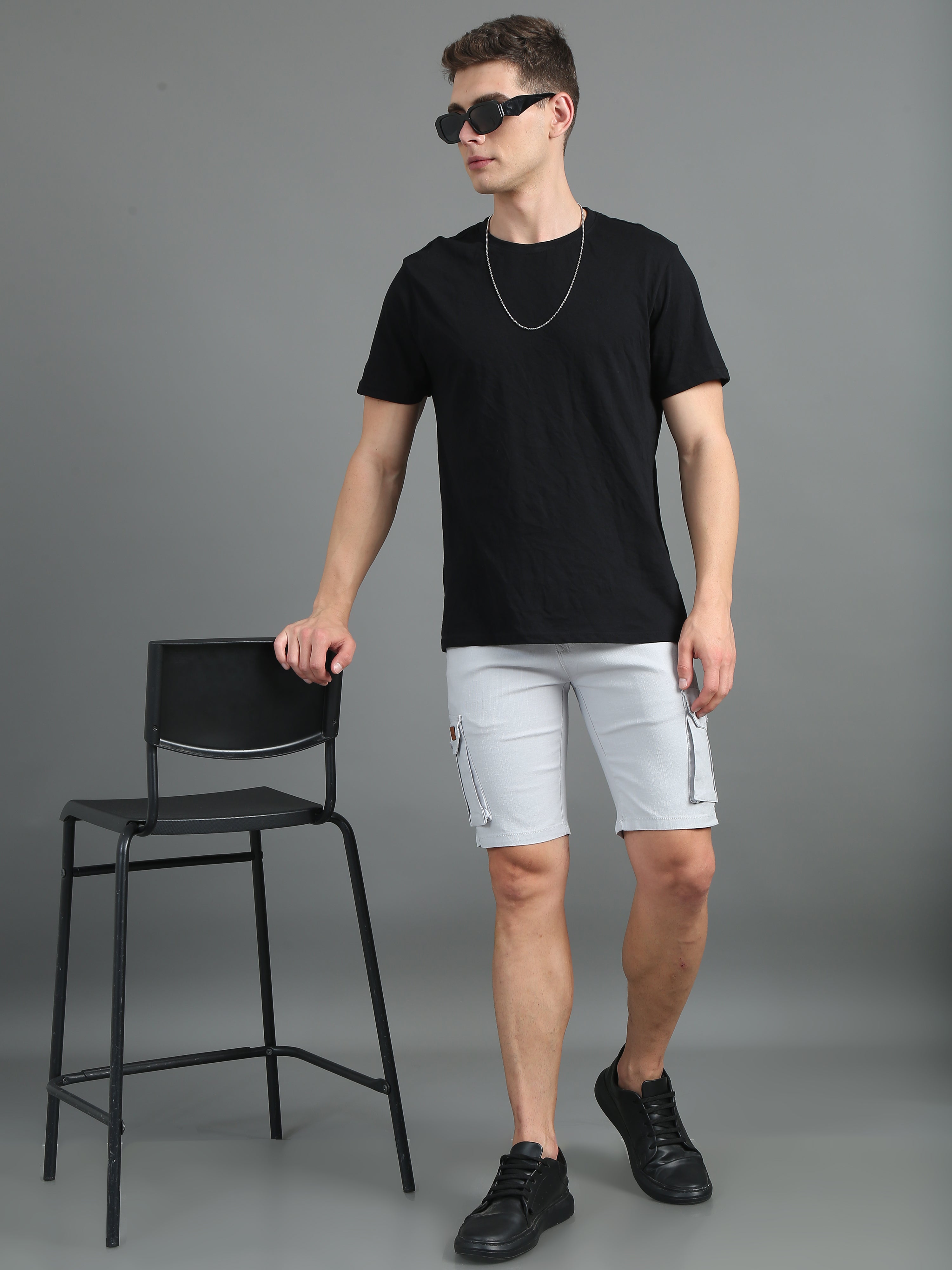 Men Linen Silver Grey Cargo Shorts
