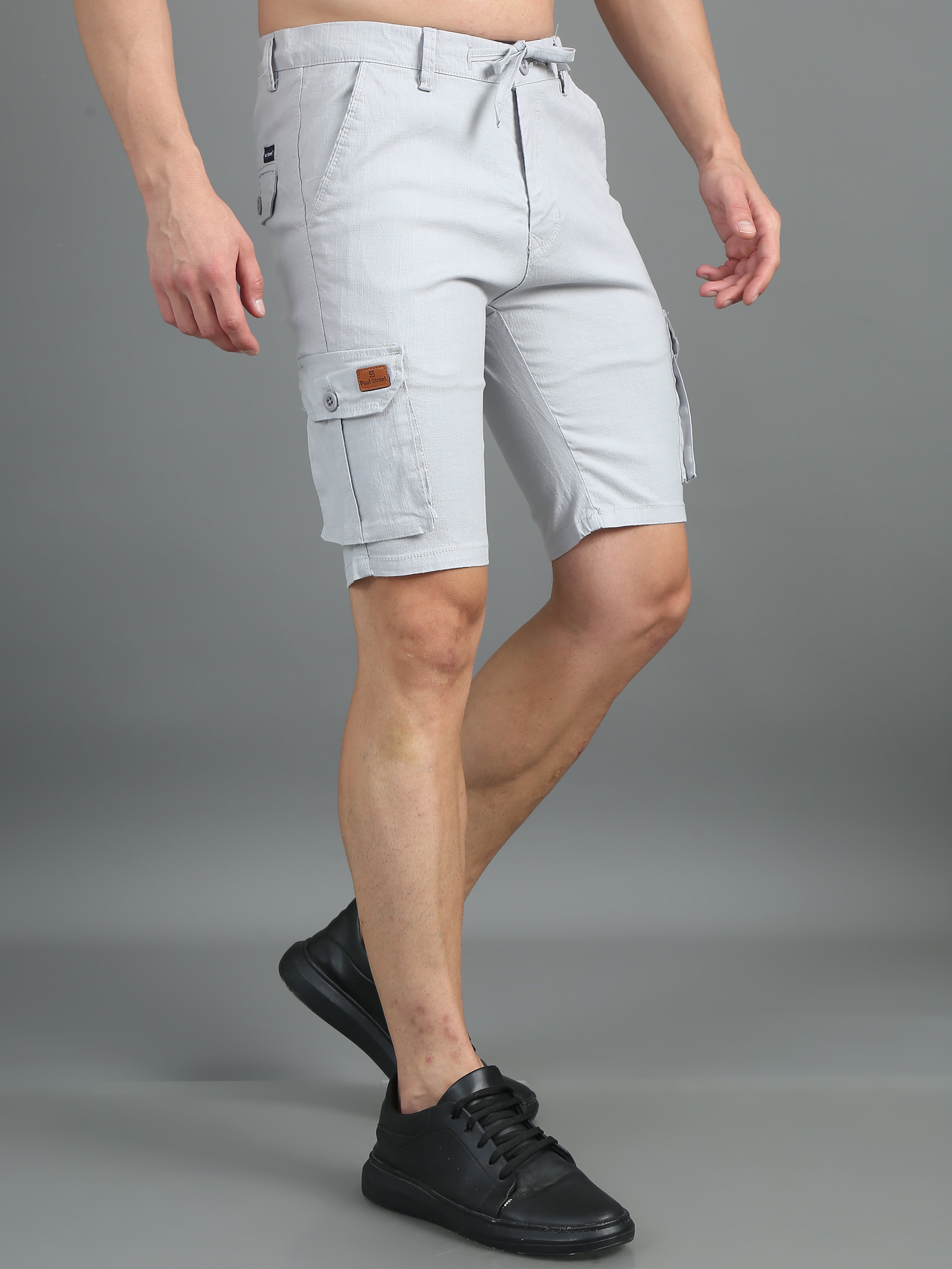 Men Linen Silver Grey Cargo Shorts
