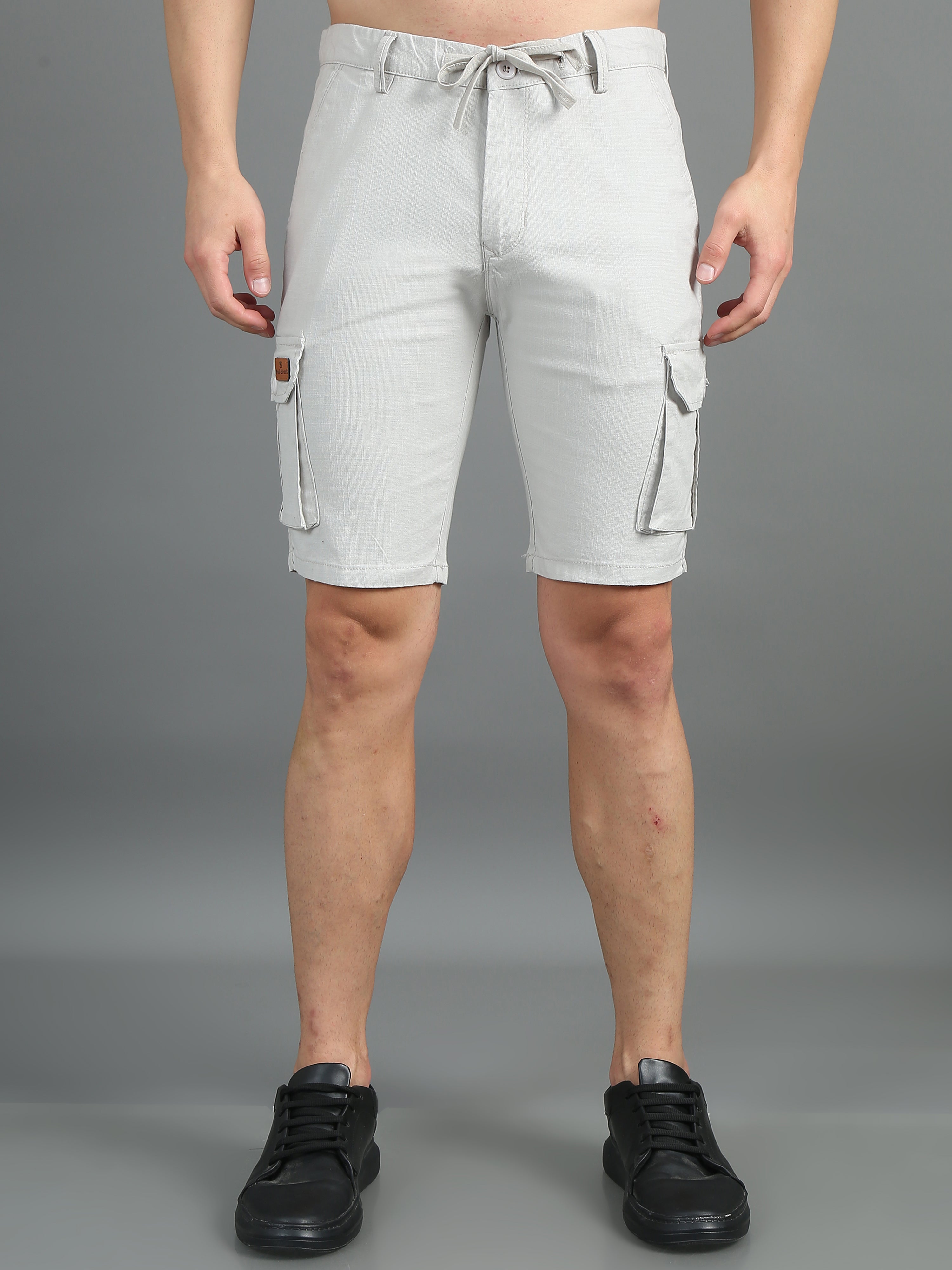 Men Linen Cool Grey Cargo Shorts