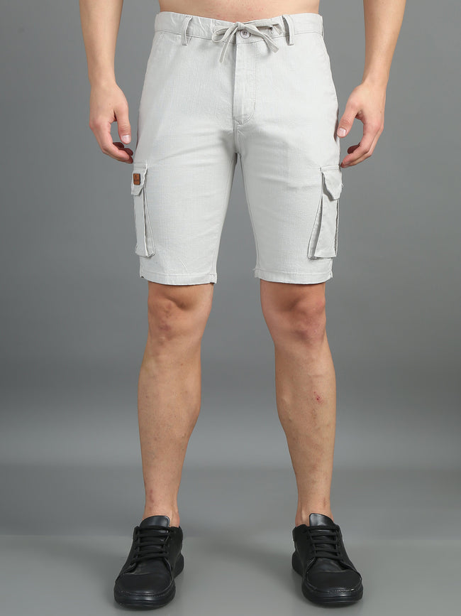 Men Linen Cool Grey Cargo Shorts
