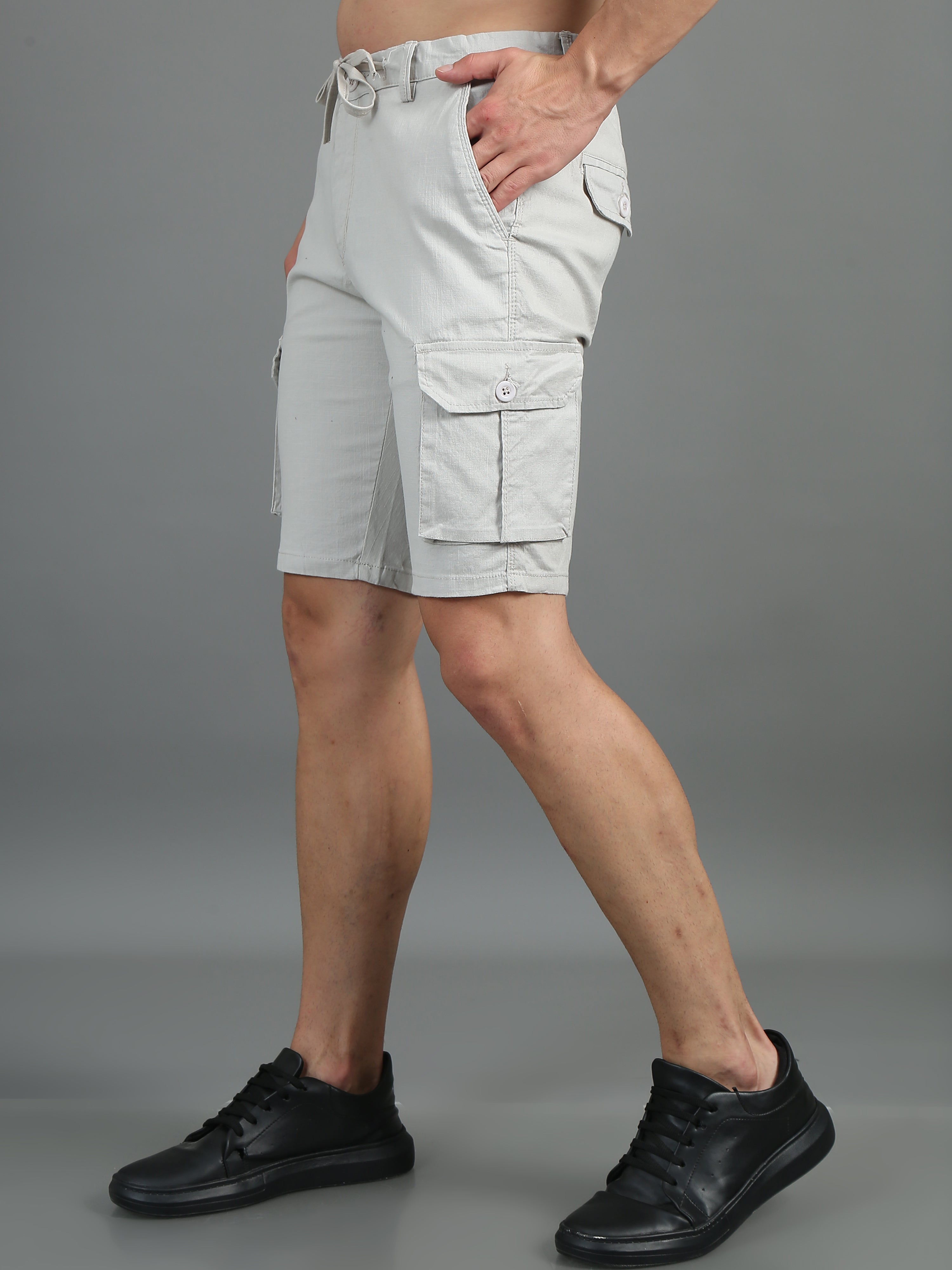 Men Linen Cool Grey Cargo Shorts