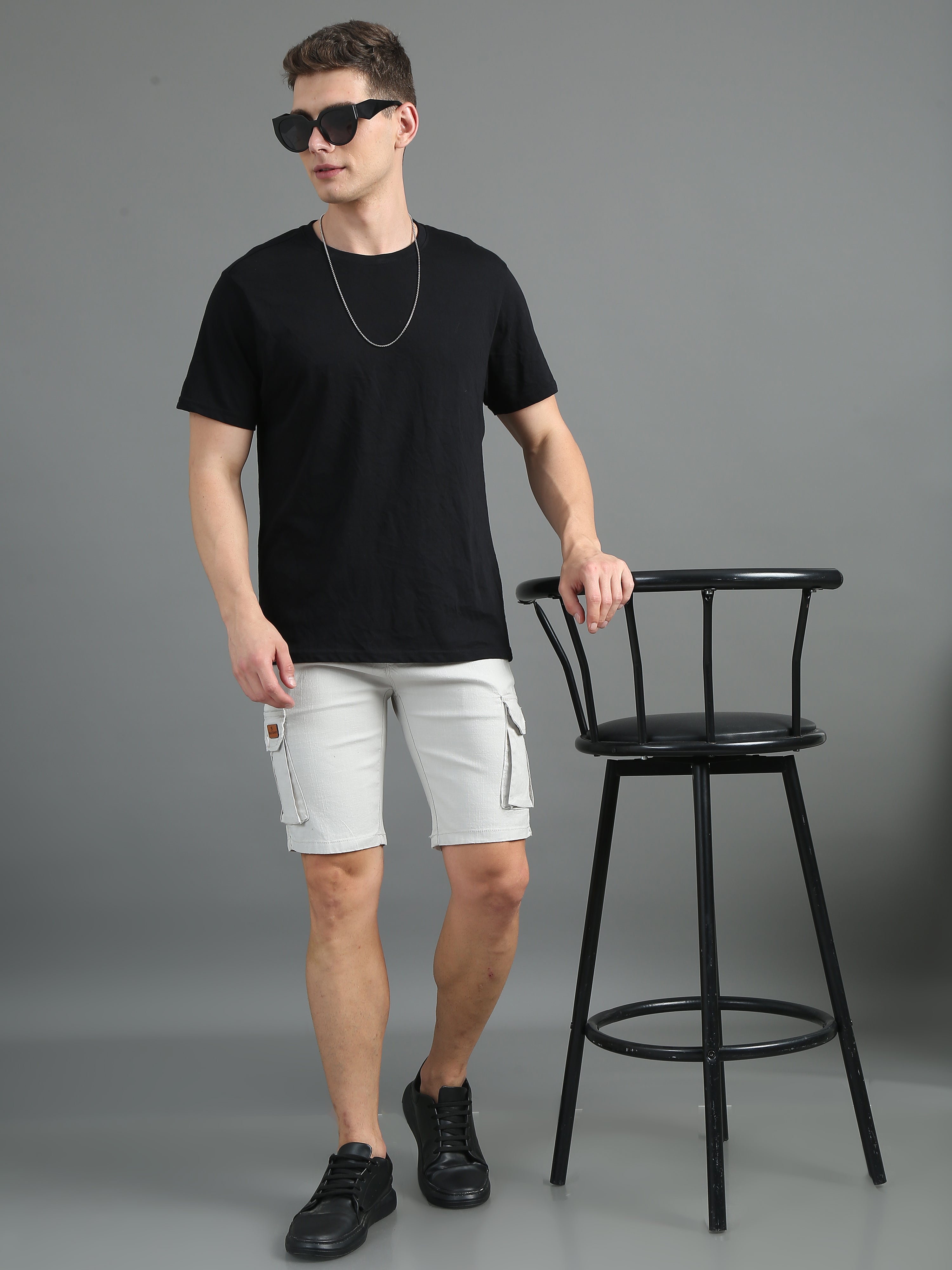 Men Linen Cool Grey Cargo Shorts