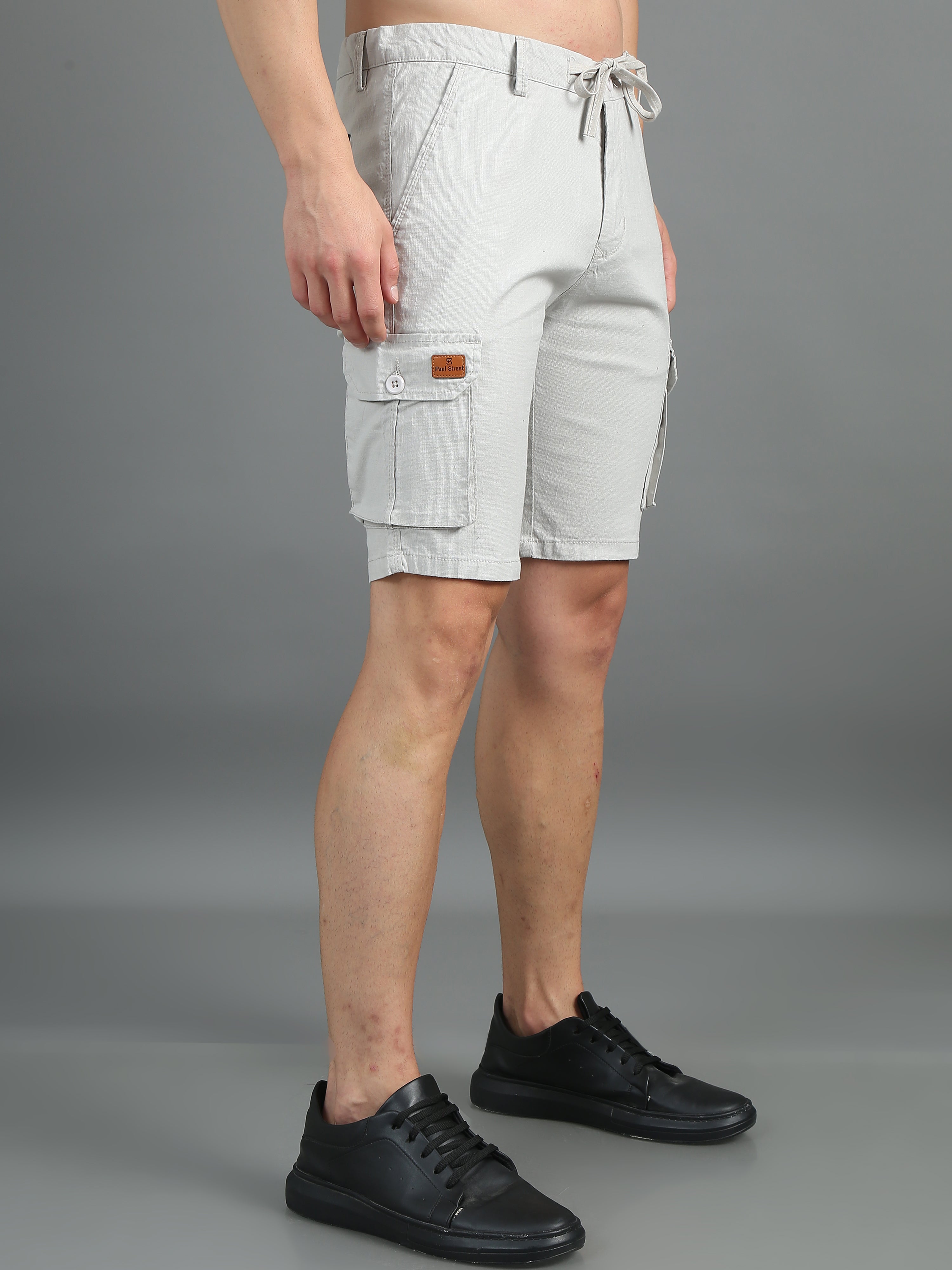 Men Linen Cool Grey Cargo Shorts