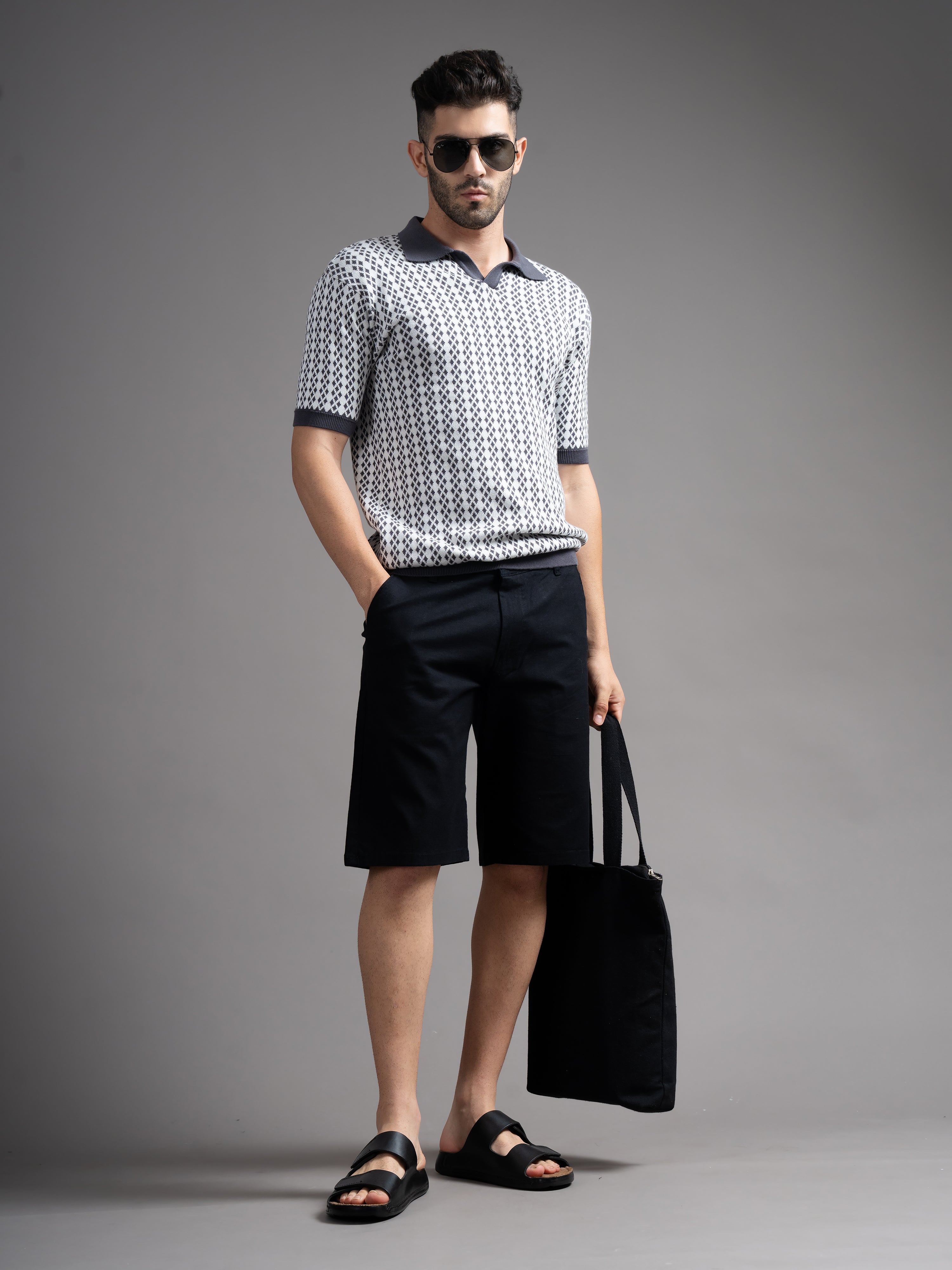 Men Solid Black Linen Shorts