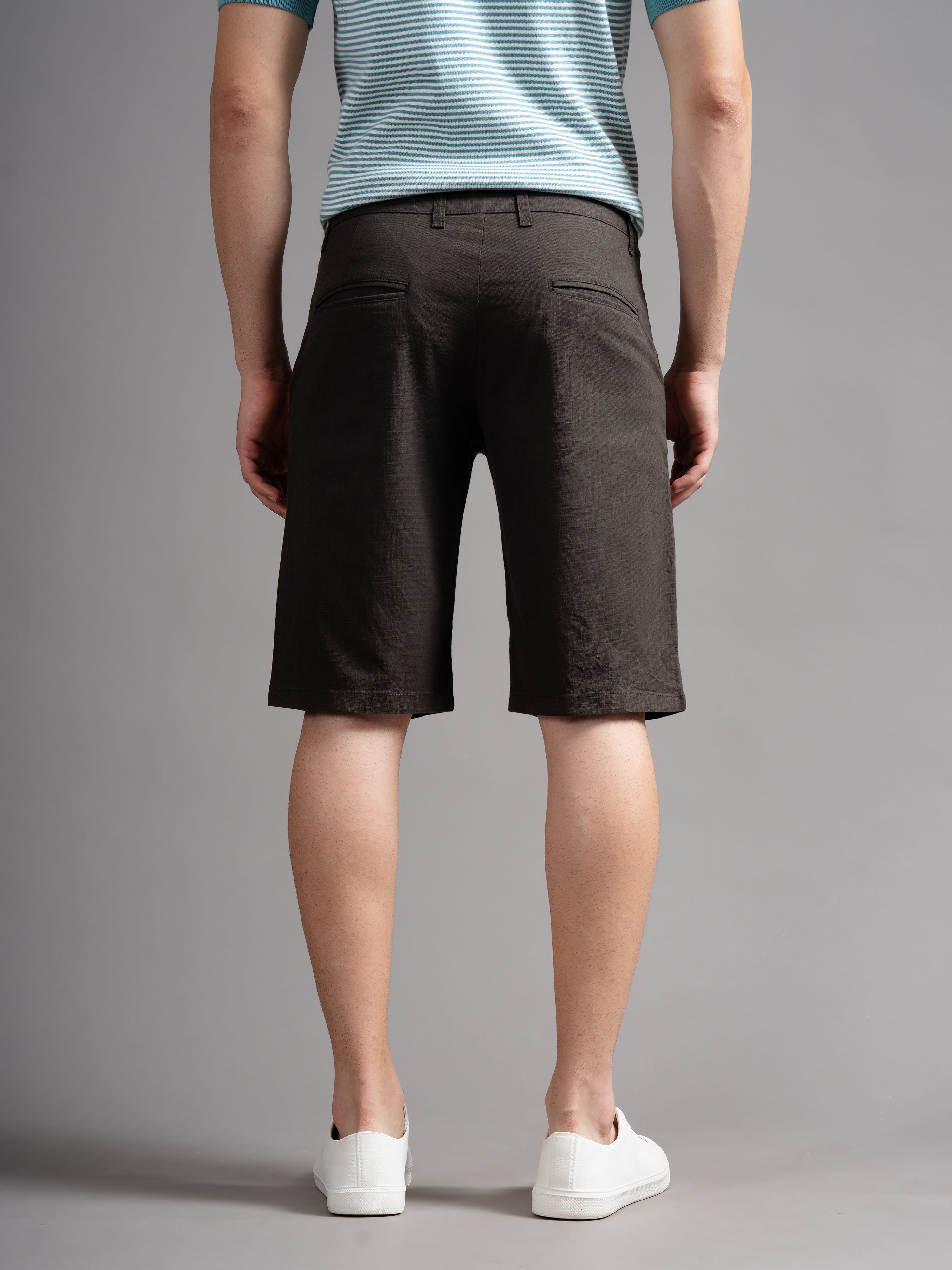 Men Solid Brown Linen Shorts