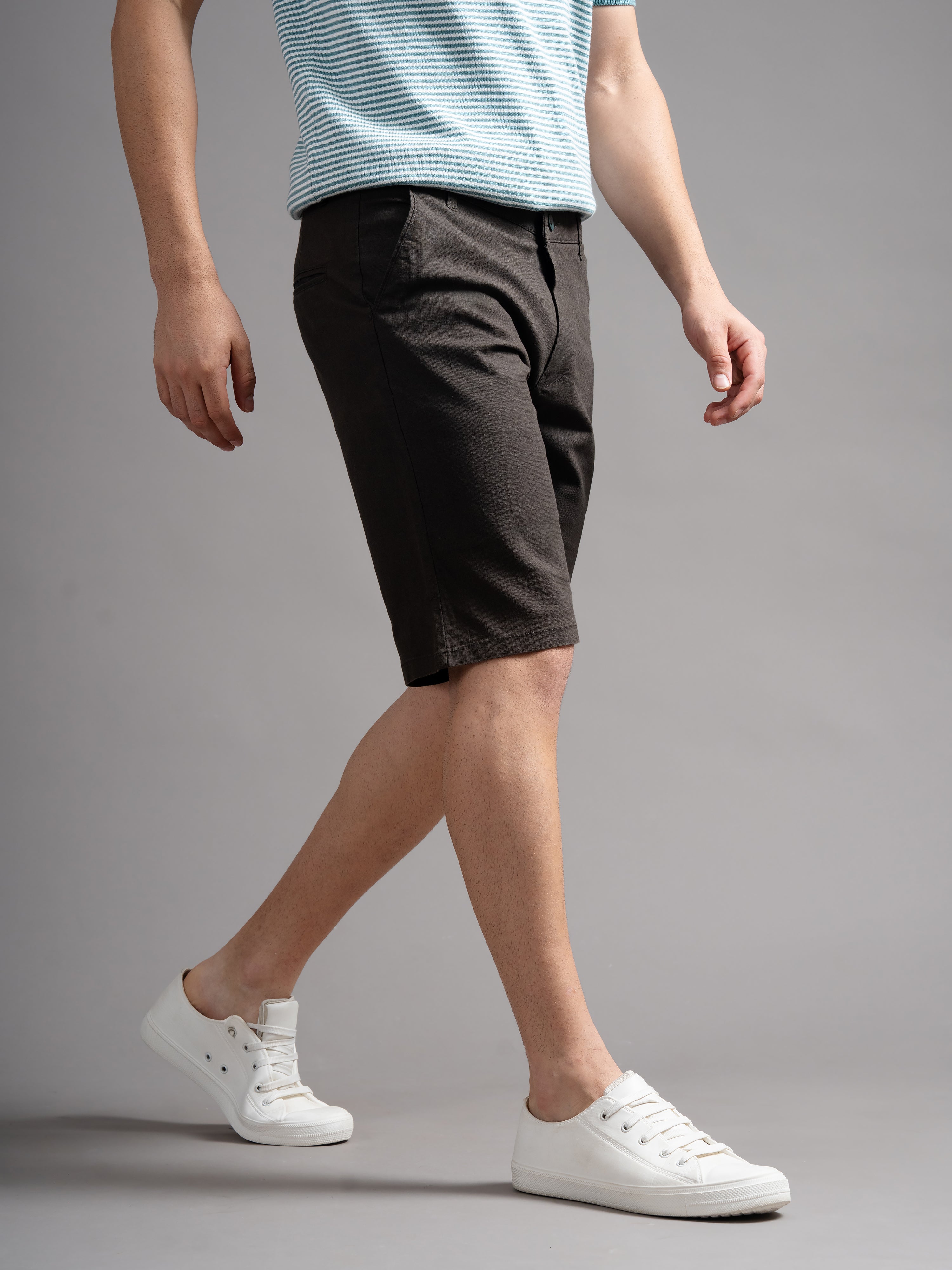 Men Solid Brown Linen Shorts
