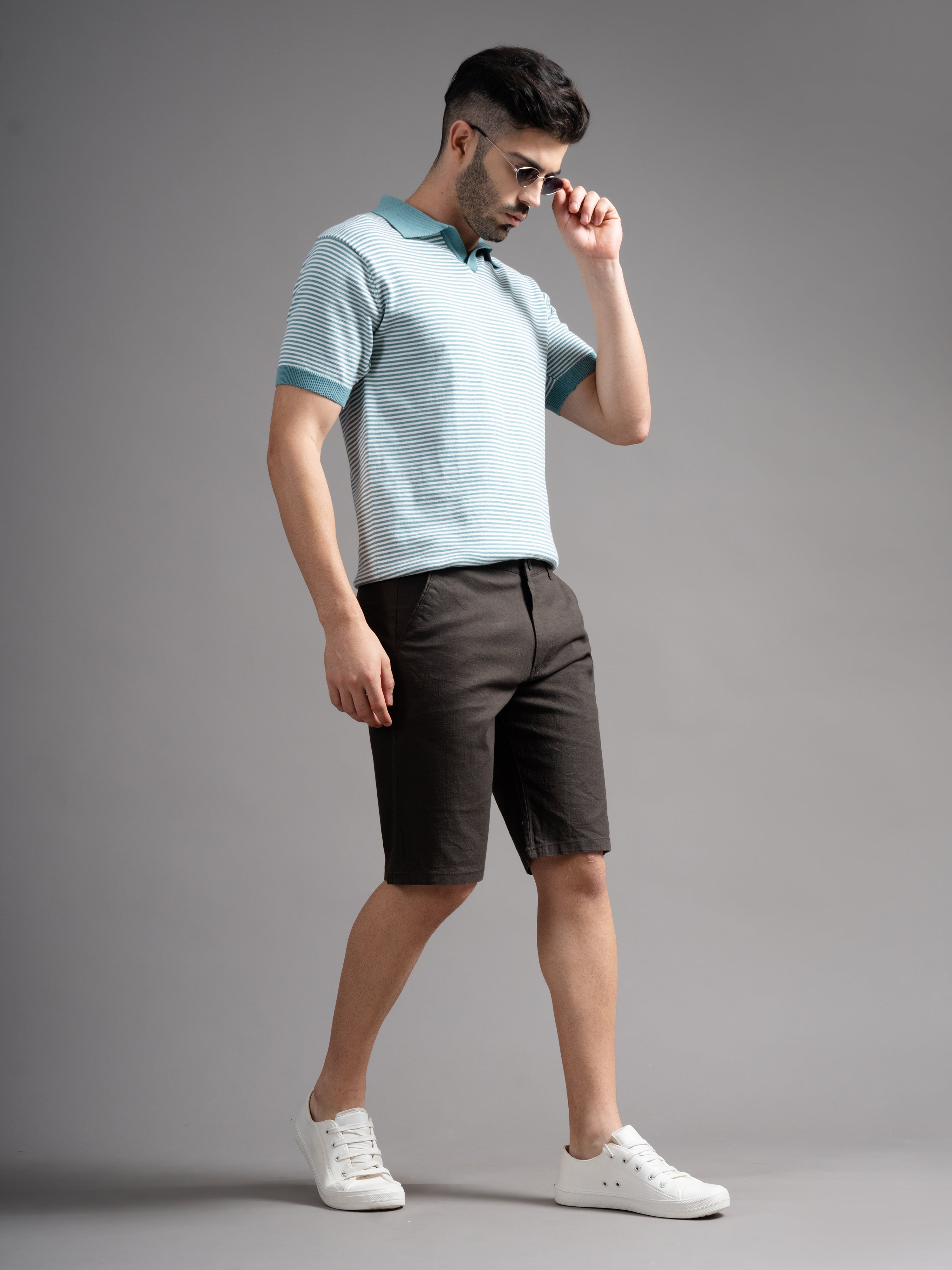 Men Solid Brown Linen Shorts