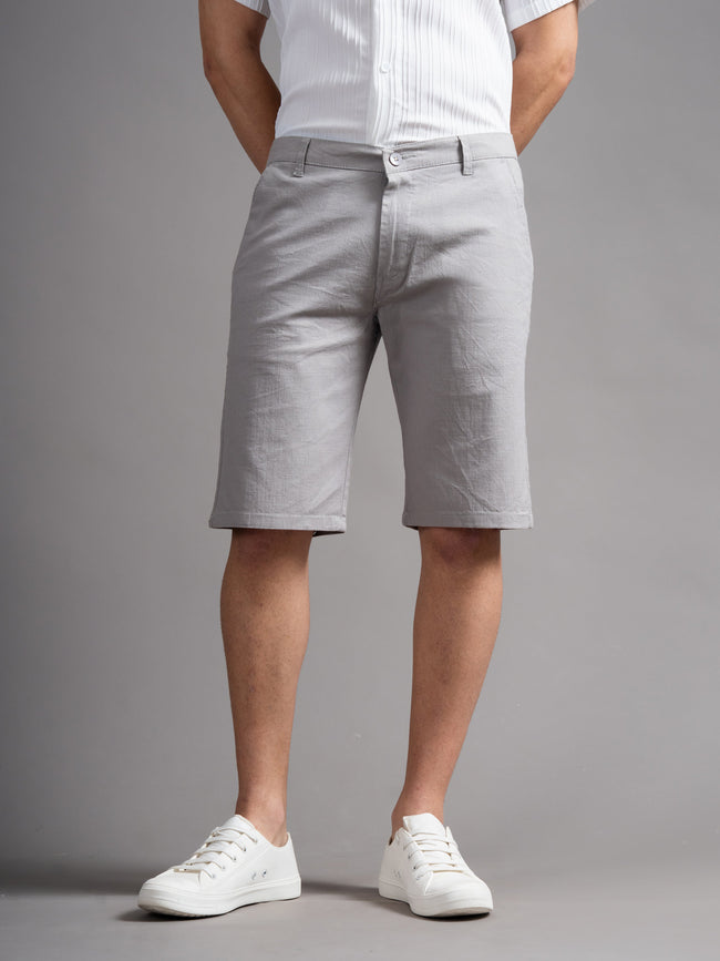 Men Solid Grey Linen Shorts