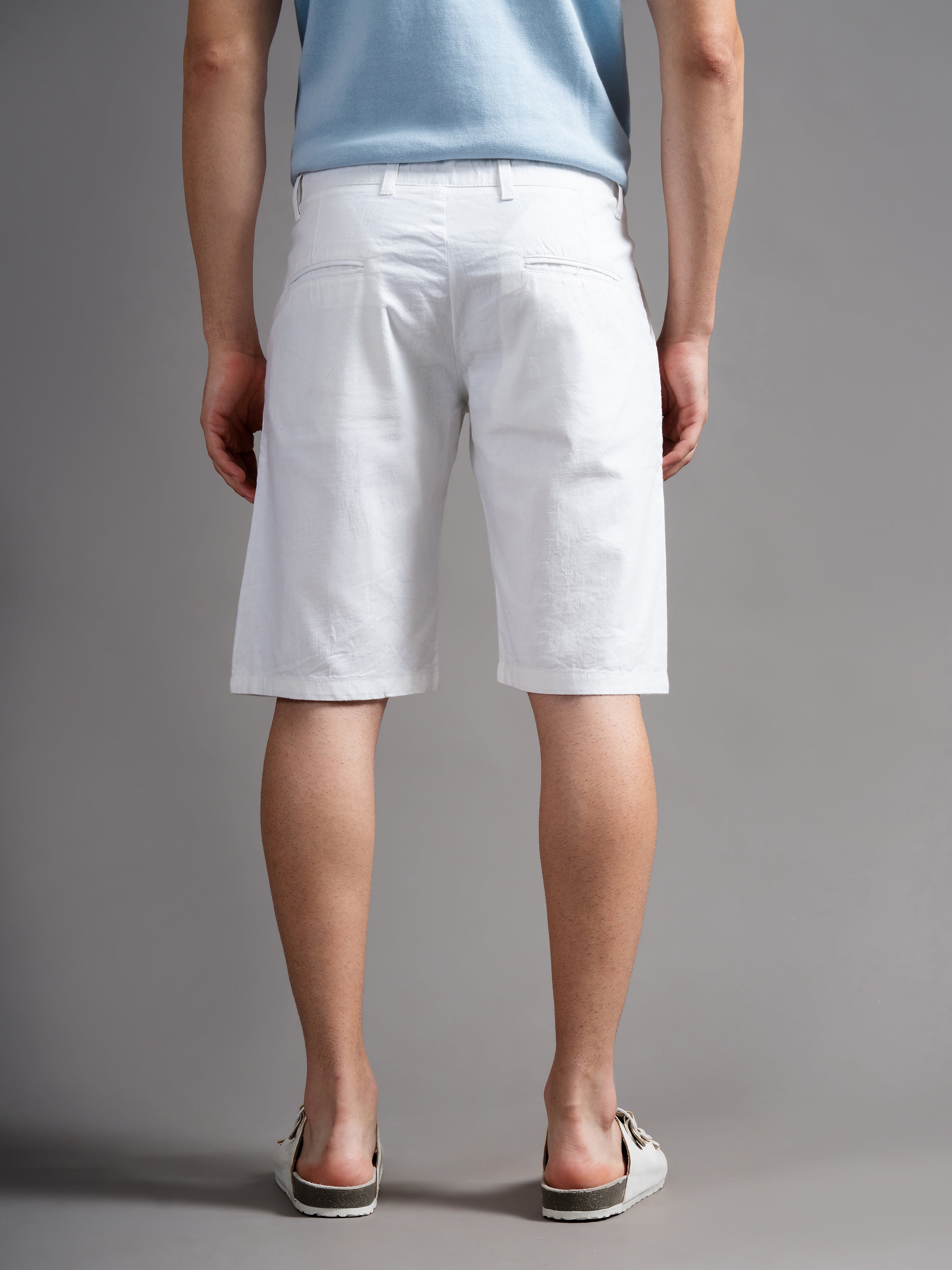 Men Solid White Linen Shorts