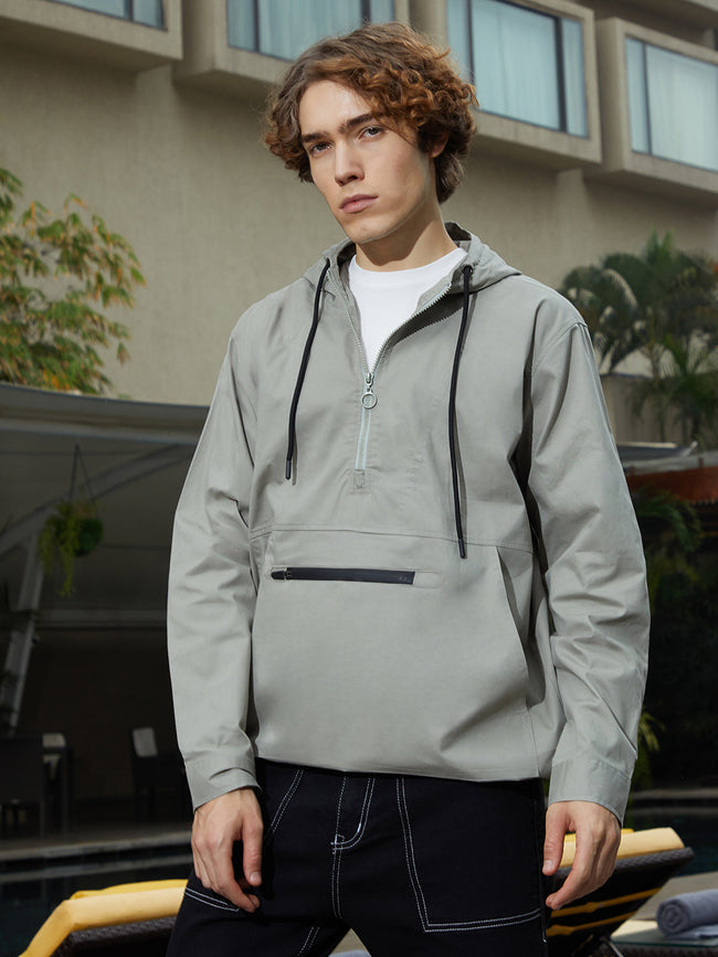 Men Coin Grey Half-Zip Utility Jacket