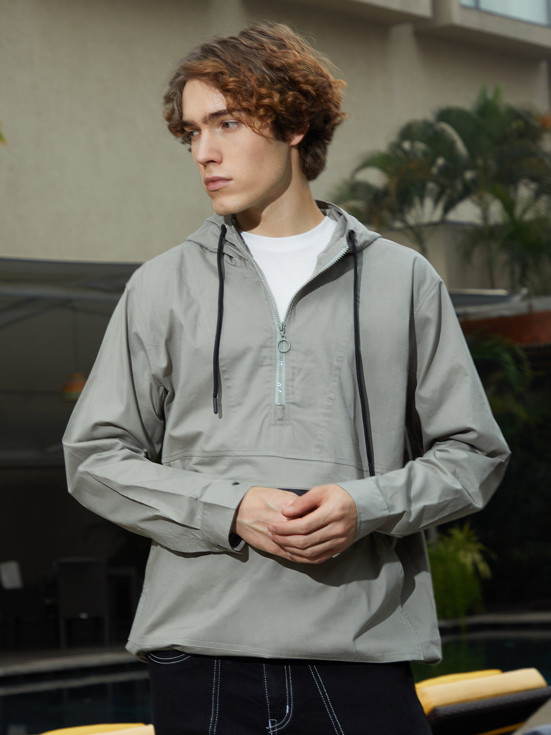 Men Coin Grey Half-Zip Utility Jacket