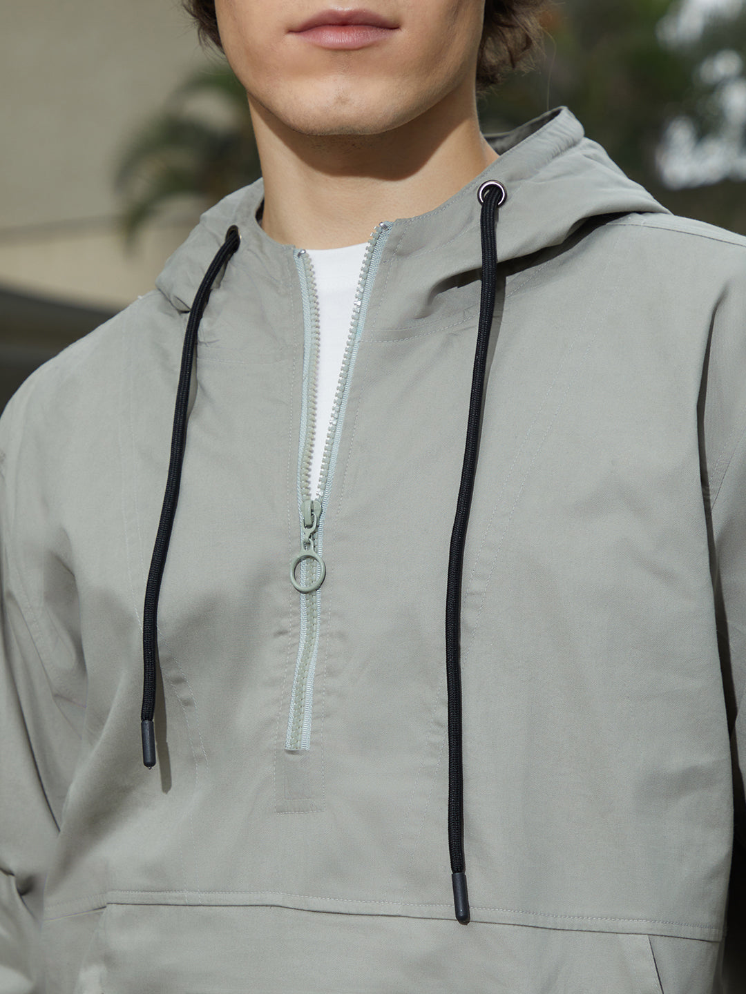 Men Coin Grey Half-Zip Utility Jacket
