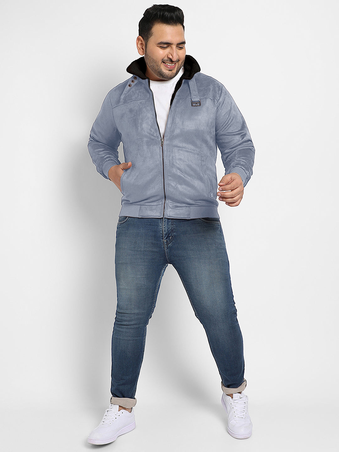 Men Suede Regular-Fit Solid Jacket