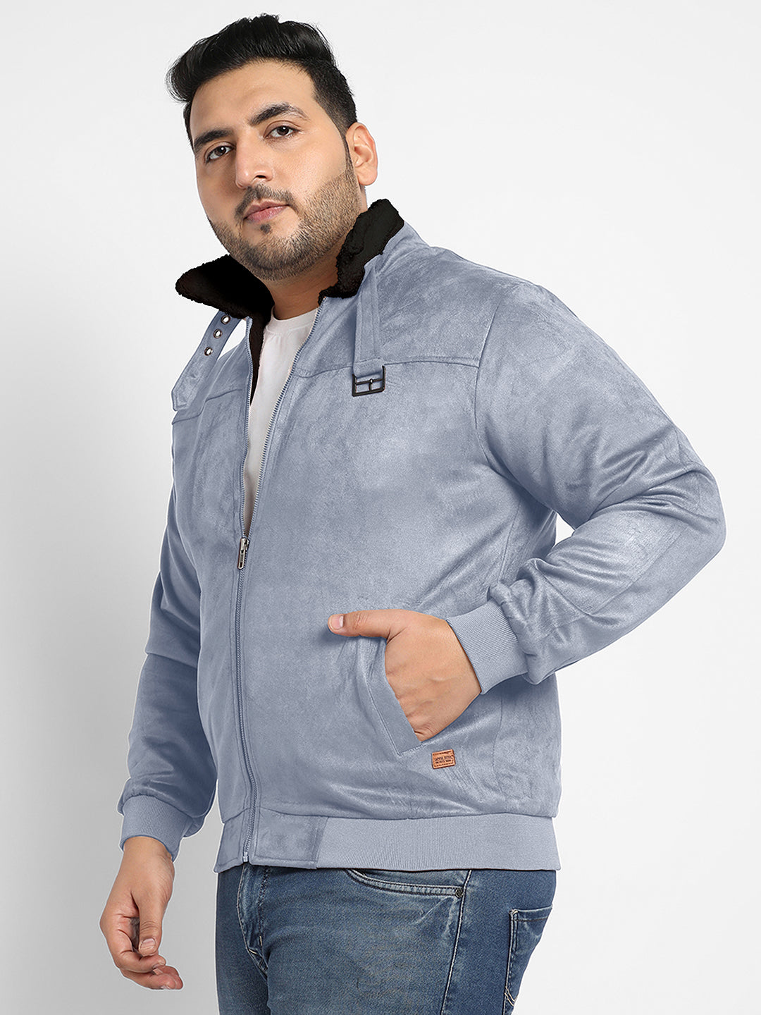 Men Suede Regular-Fit Solid Jacket