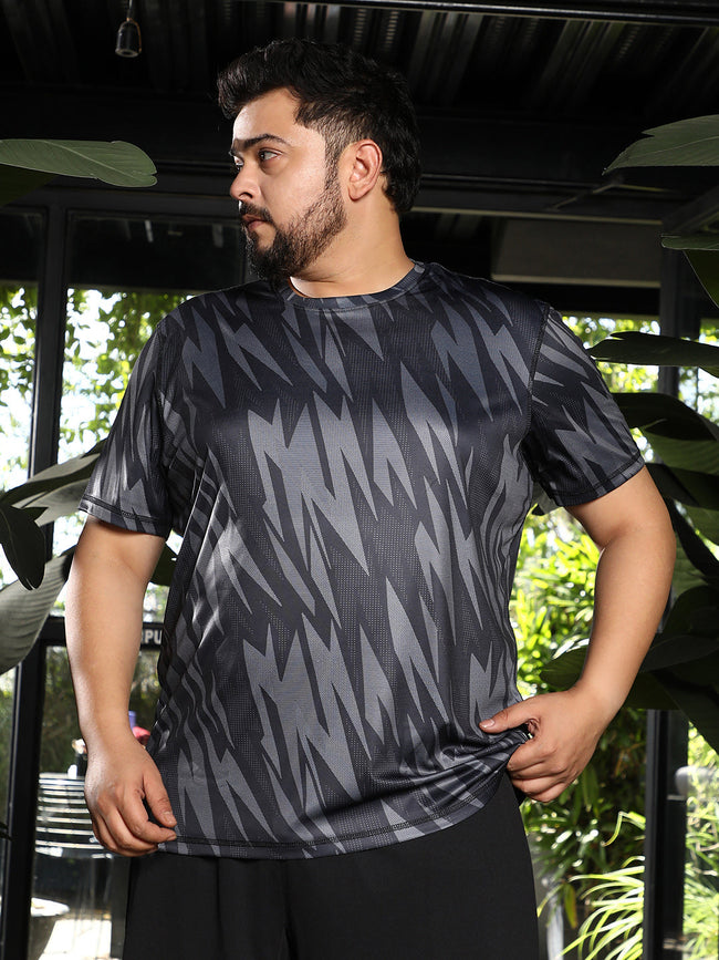 Men Charcoal Grey Strokes Activewear T-Shirt