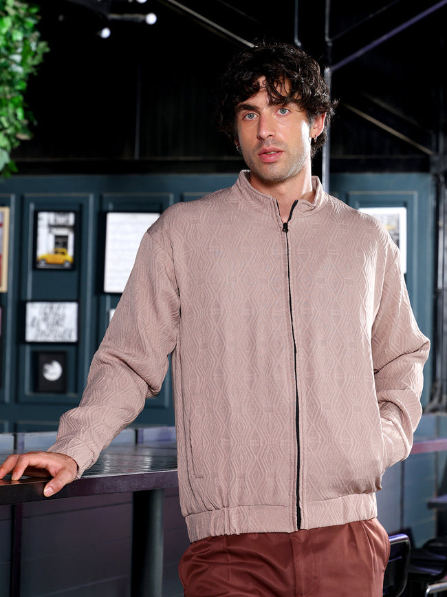 Men Sand Beige Illuminator-Tactile Bomber Jacket
