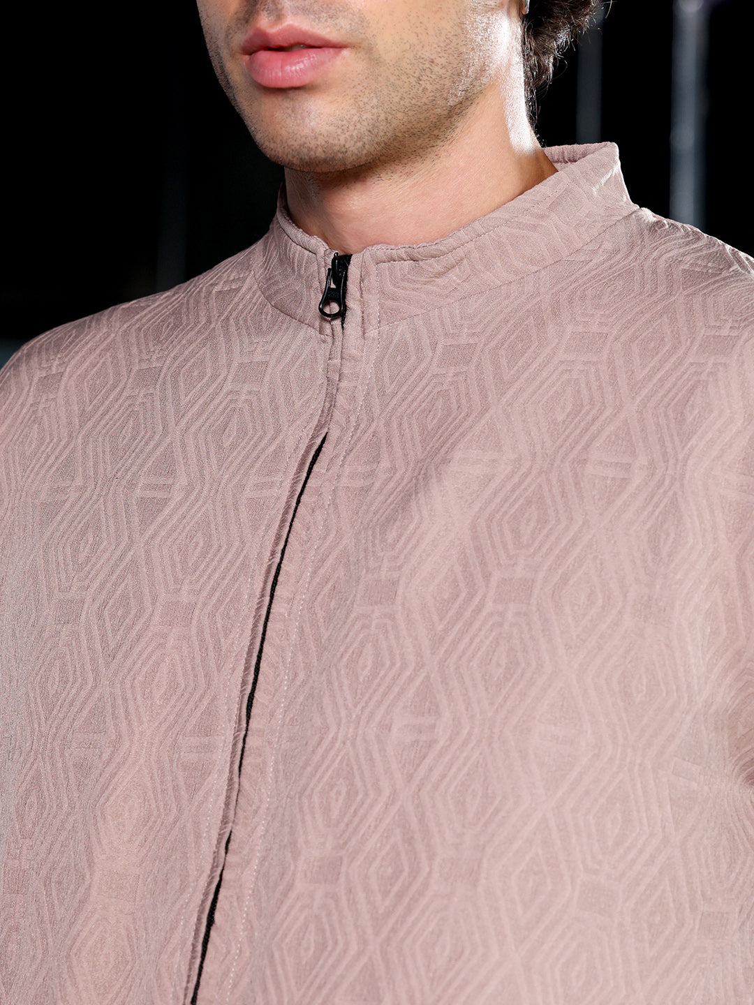 Men Sand Beige Illuminator-Tactile Bomber Jacket