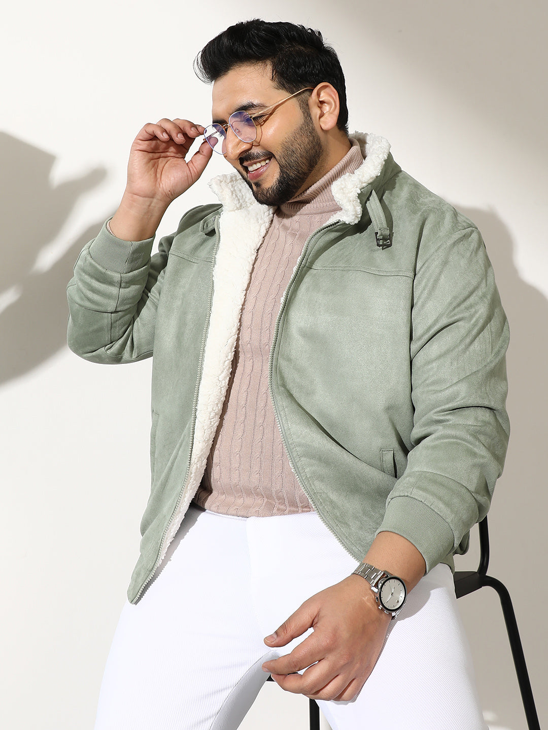 Men Suede Regular-Fit Color Block Jacket