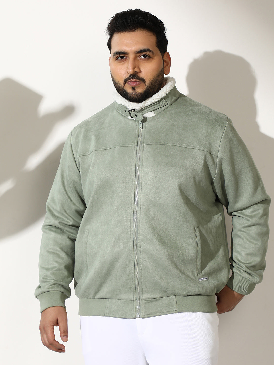 Men Suede Regular-Fit Color Block Jacket