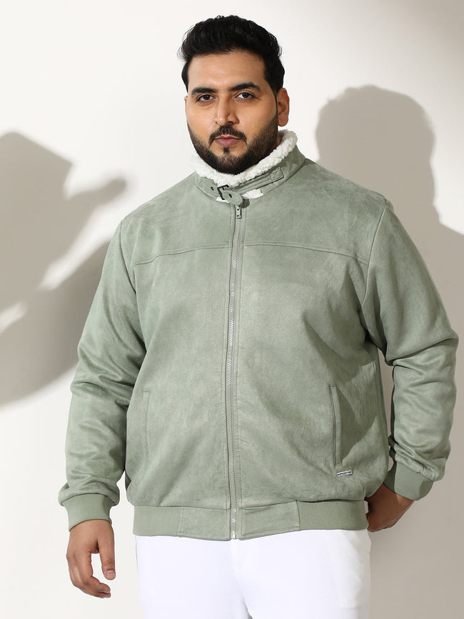 Men Suede Regular-Fit Color Block Jacket
