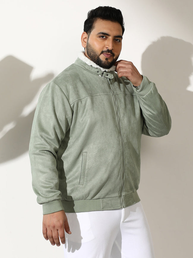 Men Suede Regular-Fit Color Block Jacket