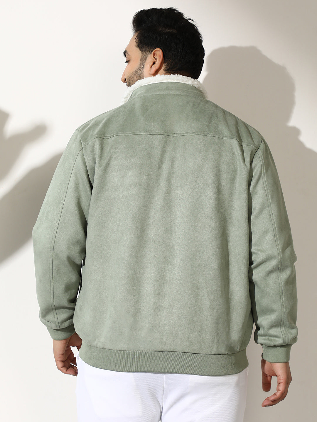 Men Suede Regular-Fit Color Block Jacket
