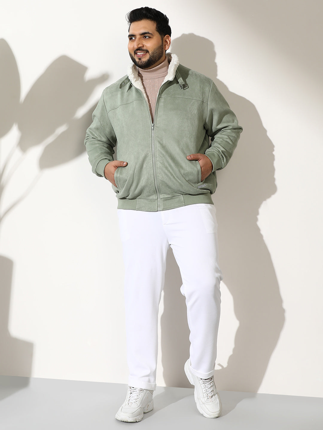 Men Suede Regular-Fit Color Block Jacket