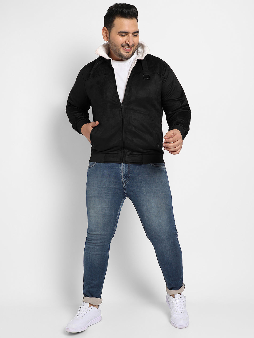 Men Suede Regular-Fit Solid Jacket