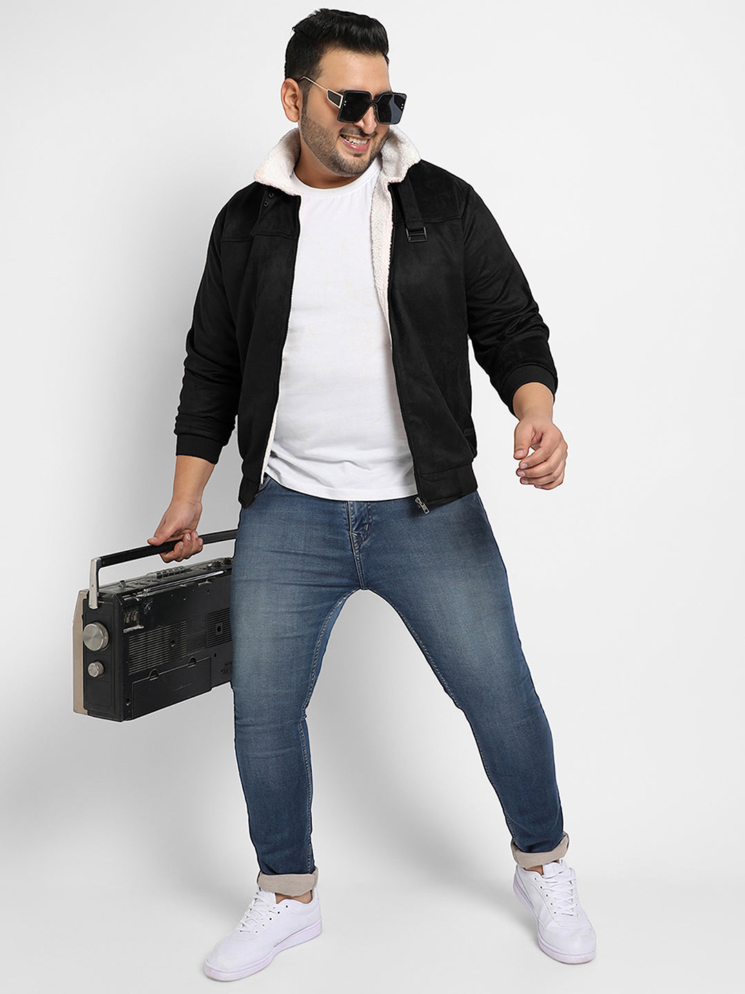 Men Suede Regular-Fit Solid Jacket