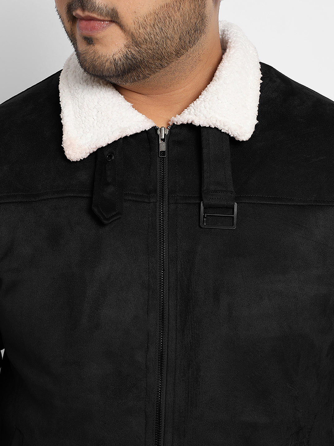 Men Suede Regular-Fit Solid Jacket