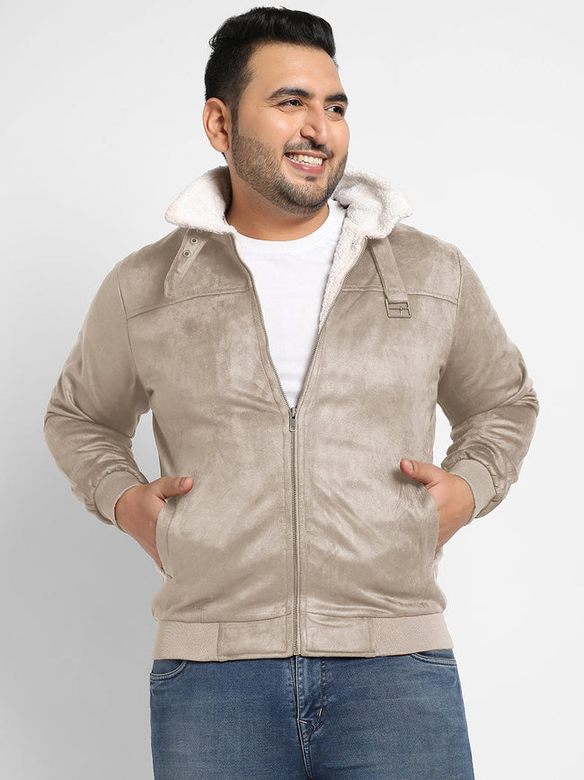 Men Suede Regular-Fit Solid Jacket
