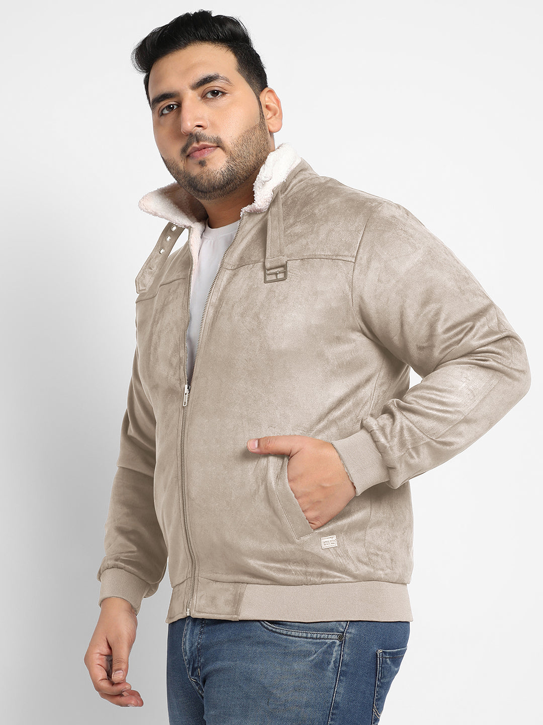 Men Suede Regular-Fit Solid Jacket