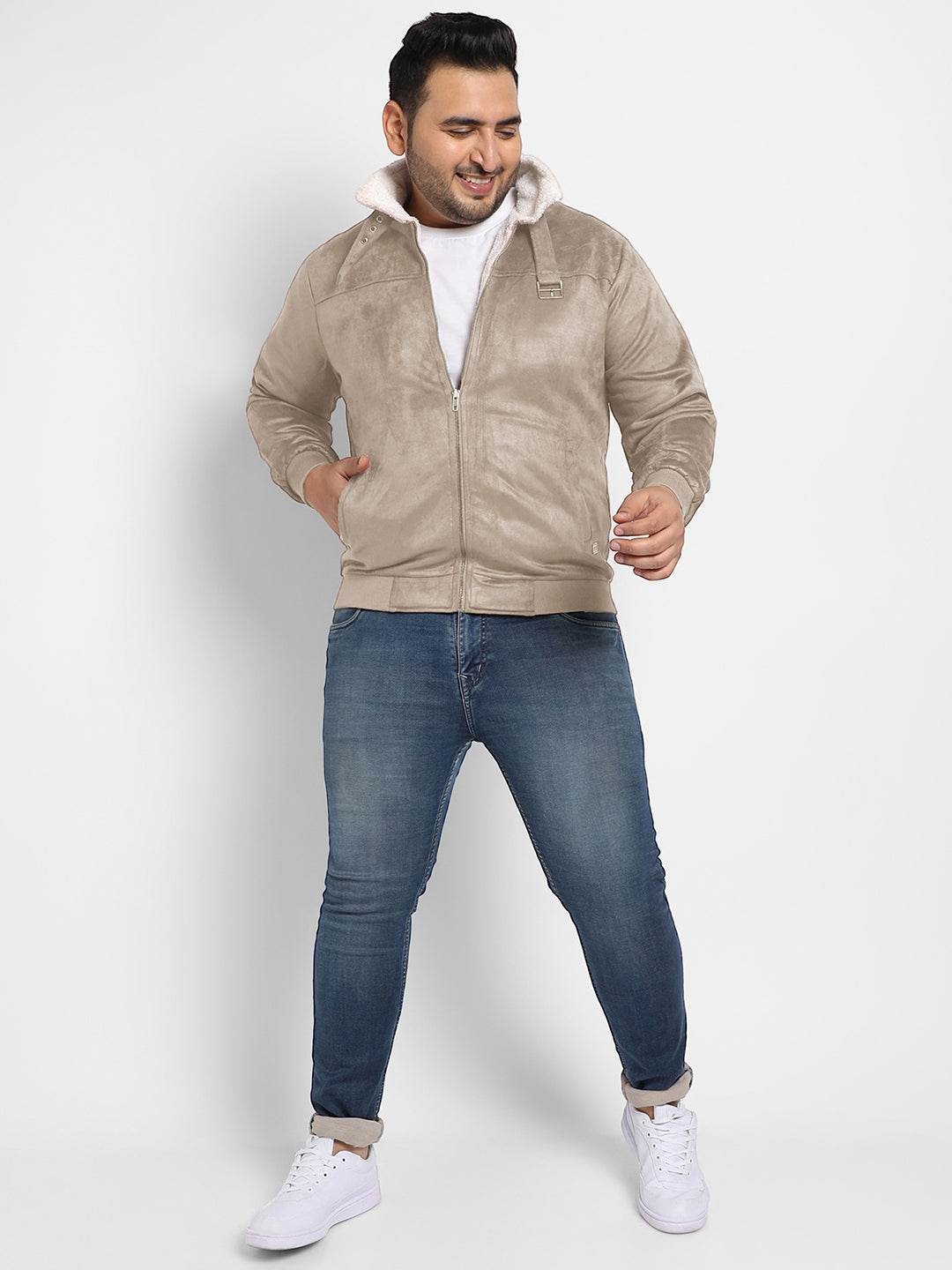 Men Suede Regular-Fit Solid Jacket
