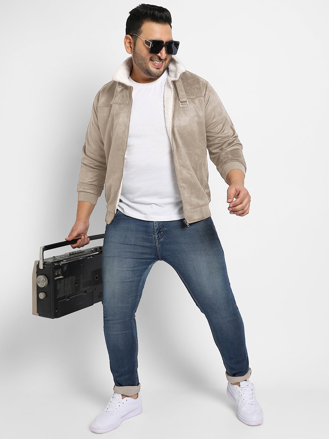 Men Suede Regular-Fit Solid Jacket