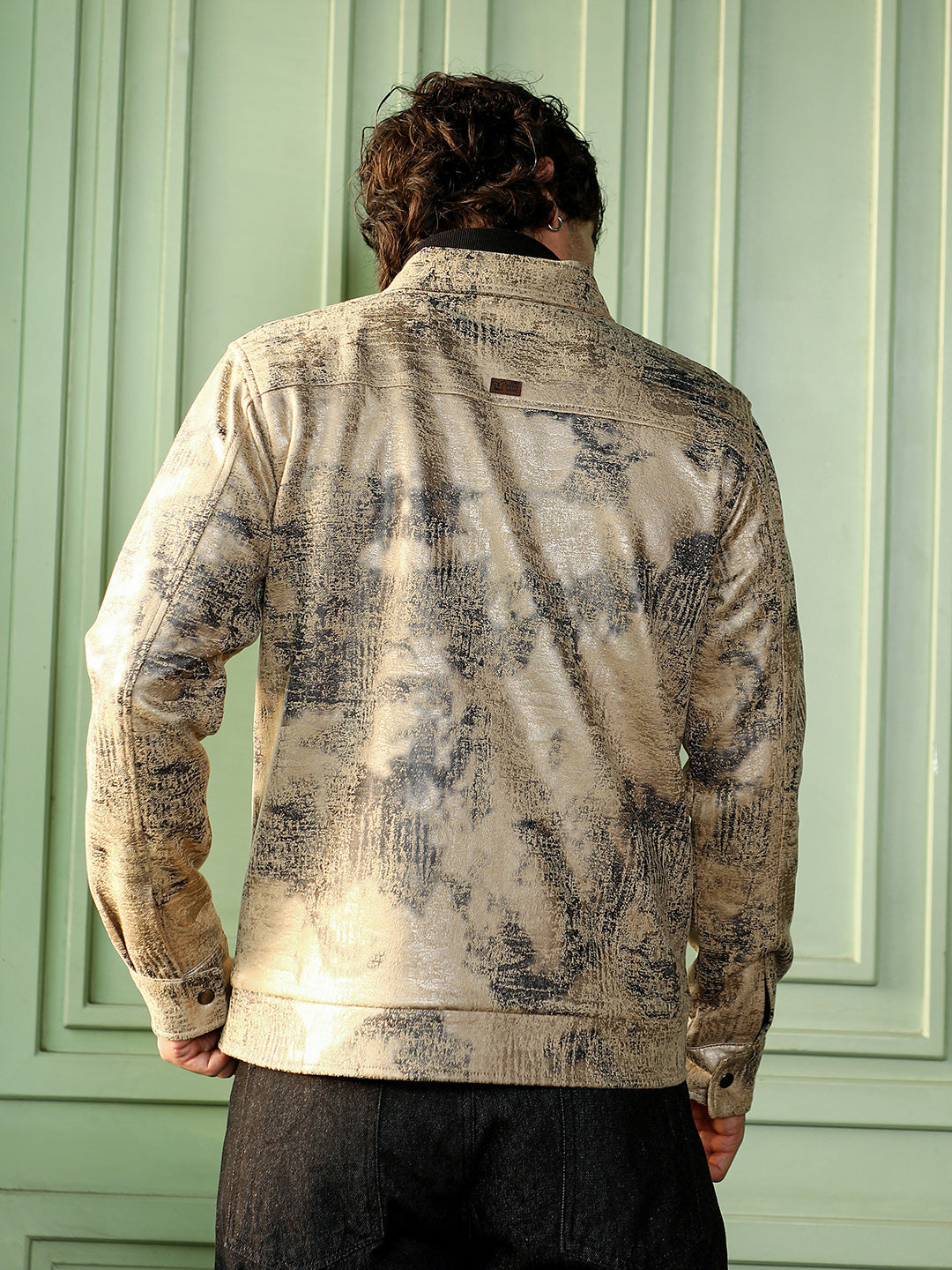 Men Bisque Beige Reptilia-Jacquard Zip-Front Jacket