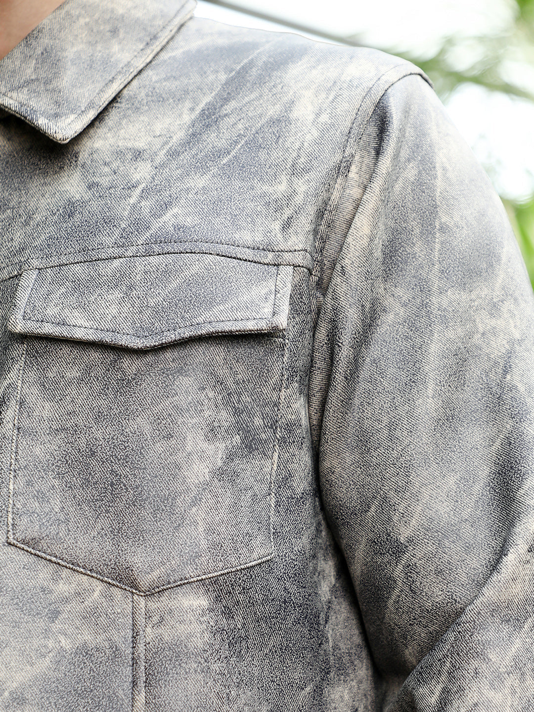 Men Charcoal Grey Dye Utility-Twill Bomber Jacket